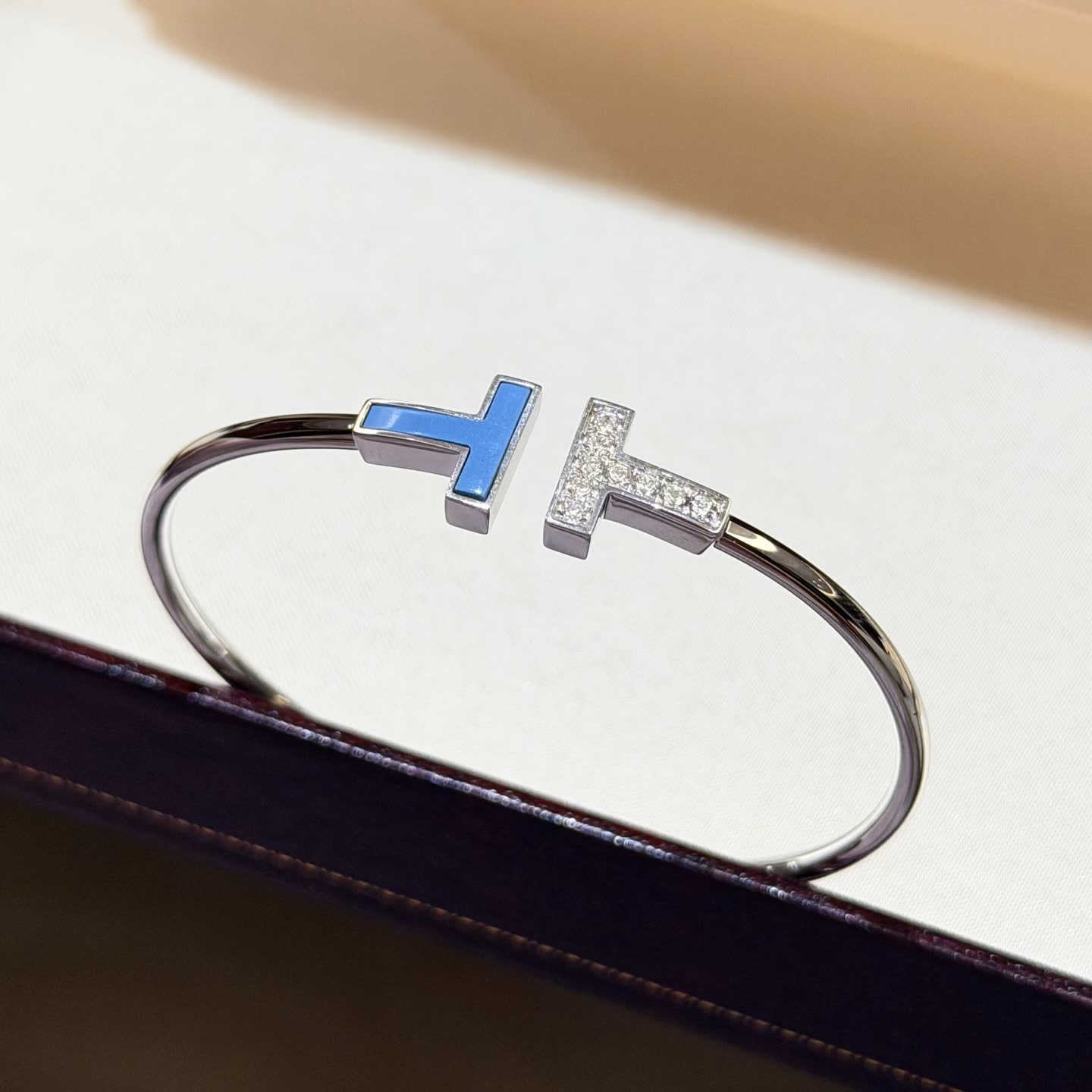 Tiffany & Co. Blue Enamel and Diamond T Bracelet